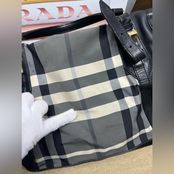 BURBERRY Black Smoke Check Nylon/Leather Hobo - Picture 11 of 16